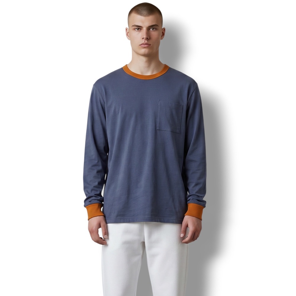 AG Adriano Goldschmied Shirt Mens Medium M Navy Long Sleeve Pocket Ringer Tee